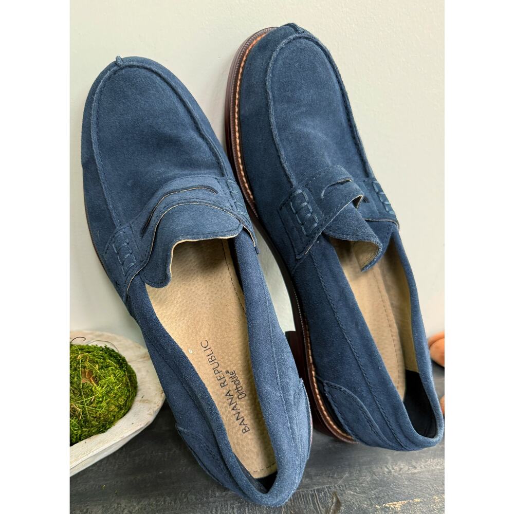 Banana Republic Men’s Navy Blue Suede Penny Loafers Size 10 Ortholite Preppy - Picture 6 of 7